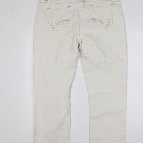 M&S Womens White  Cotton Cropped Jeans Size 16 L26 in Regular
