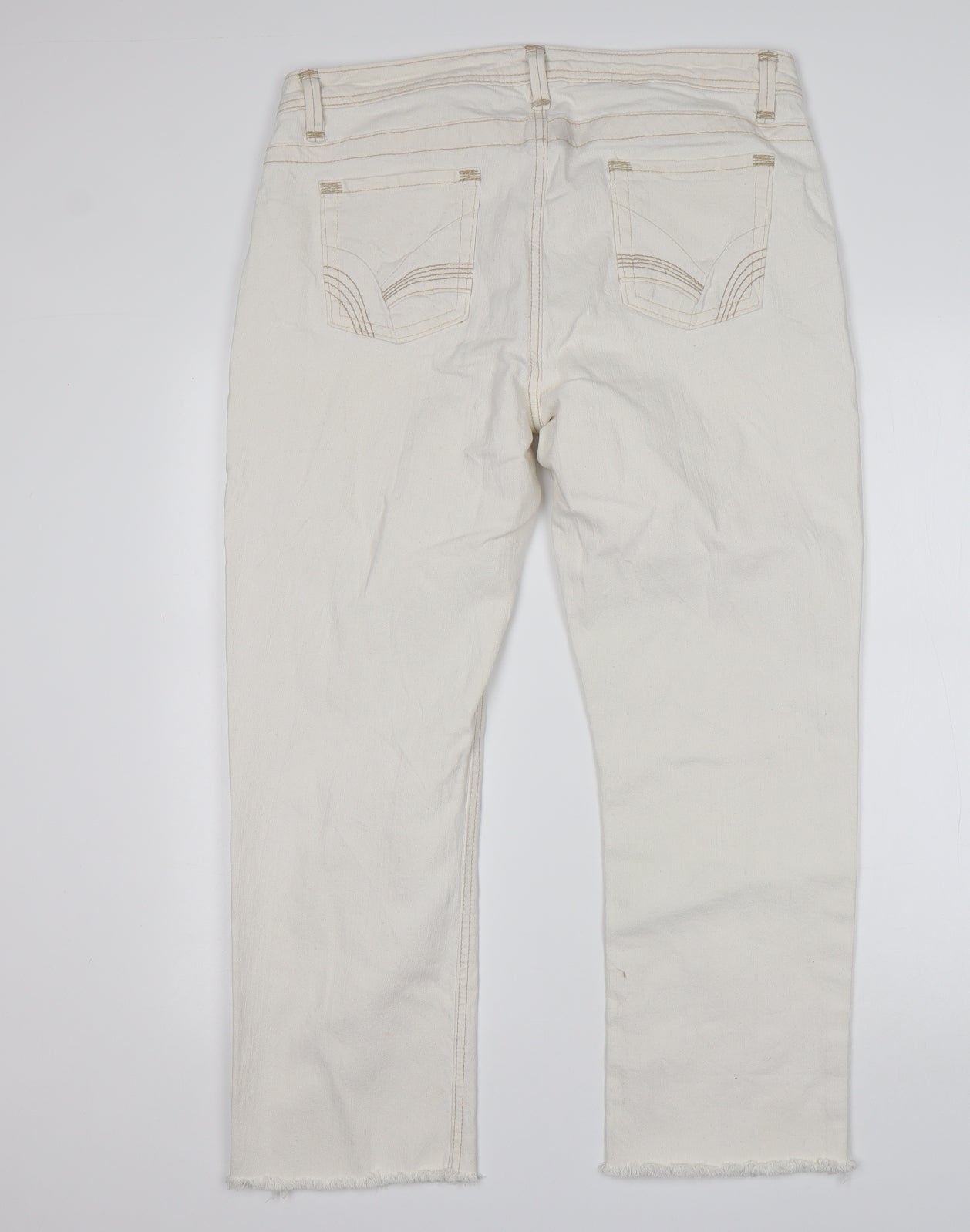 M&S Womens White  Cotton Cropped Jeans Size 16 L26 in Regular