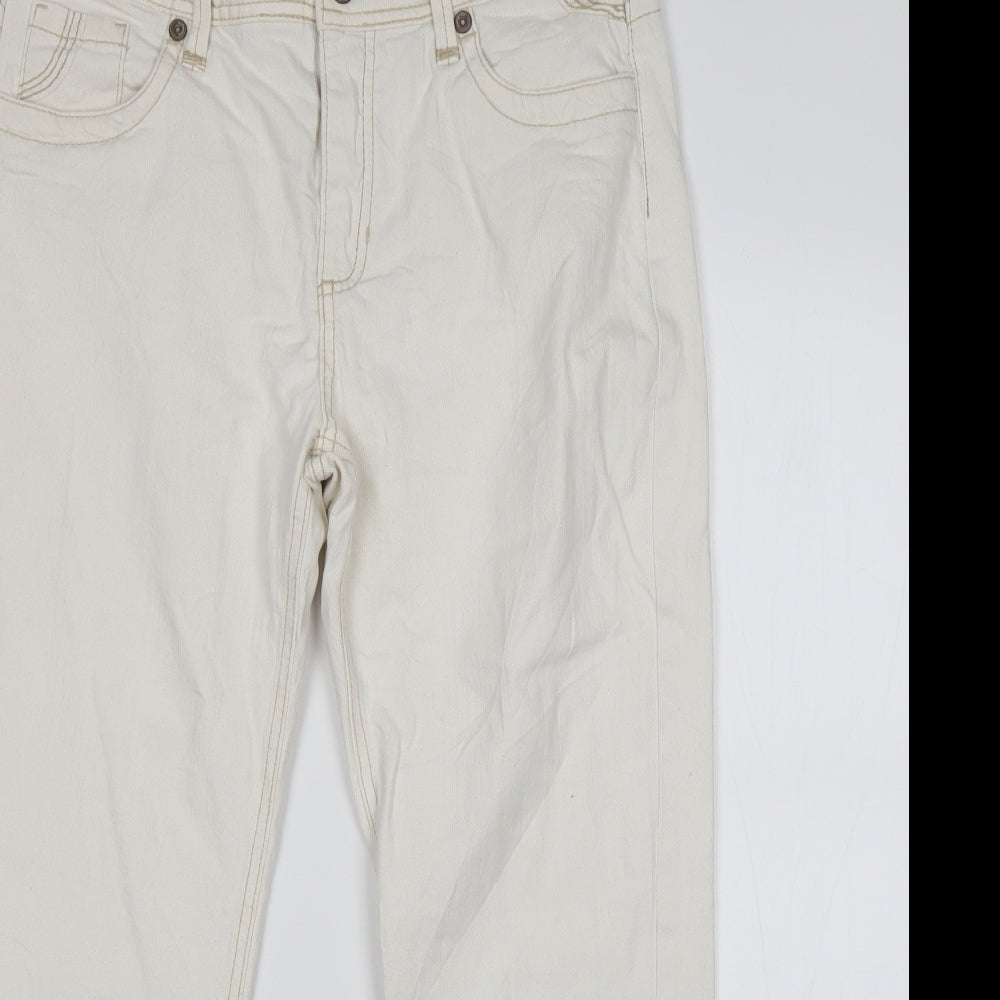 M&S Womens White  Cotton Cropped Jeans Size 16 L26 in Regular