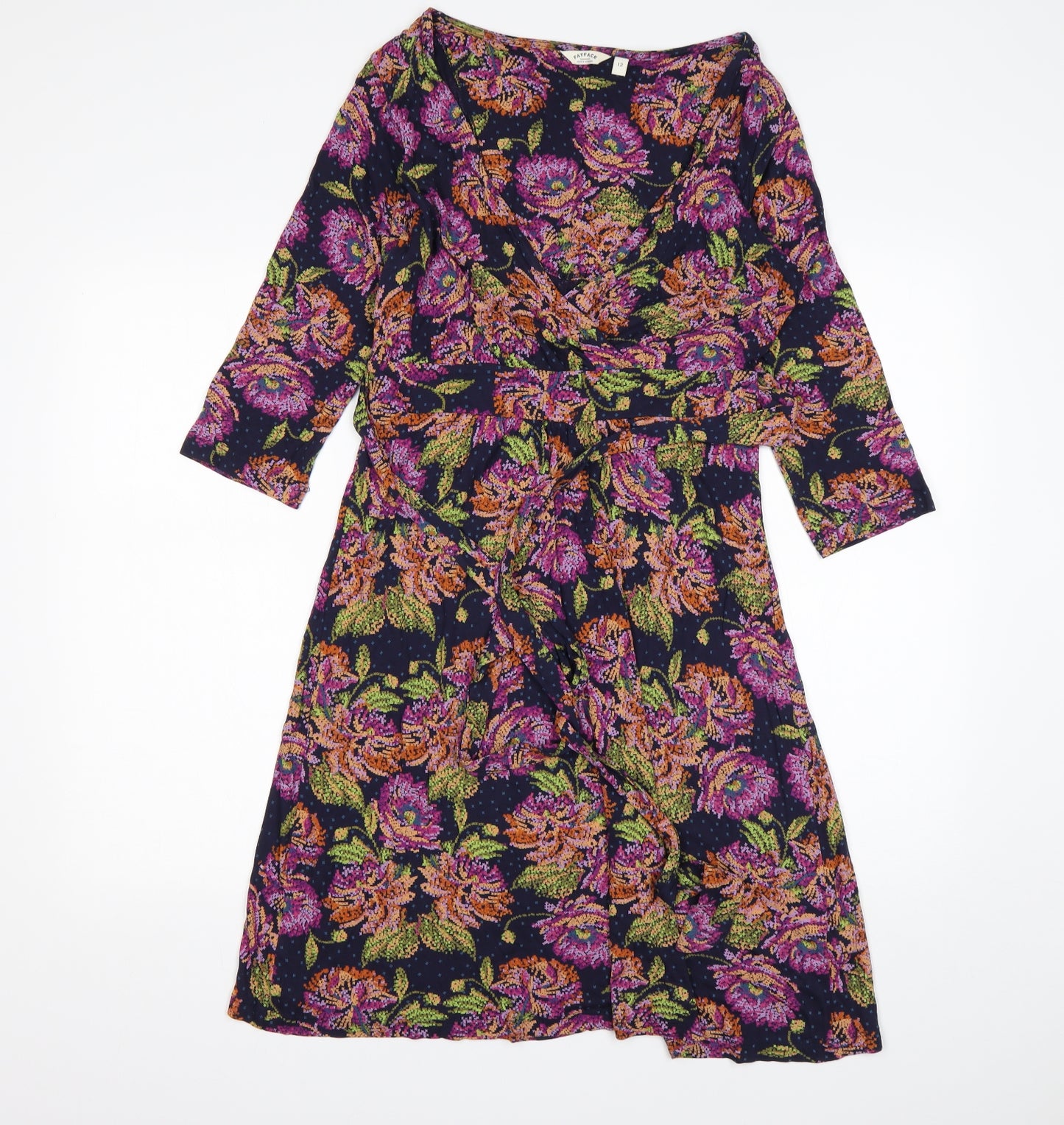 Fat Face Womens Multicoloured Floral Viscose A-Line  Size 12  V-Neck
