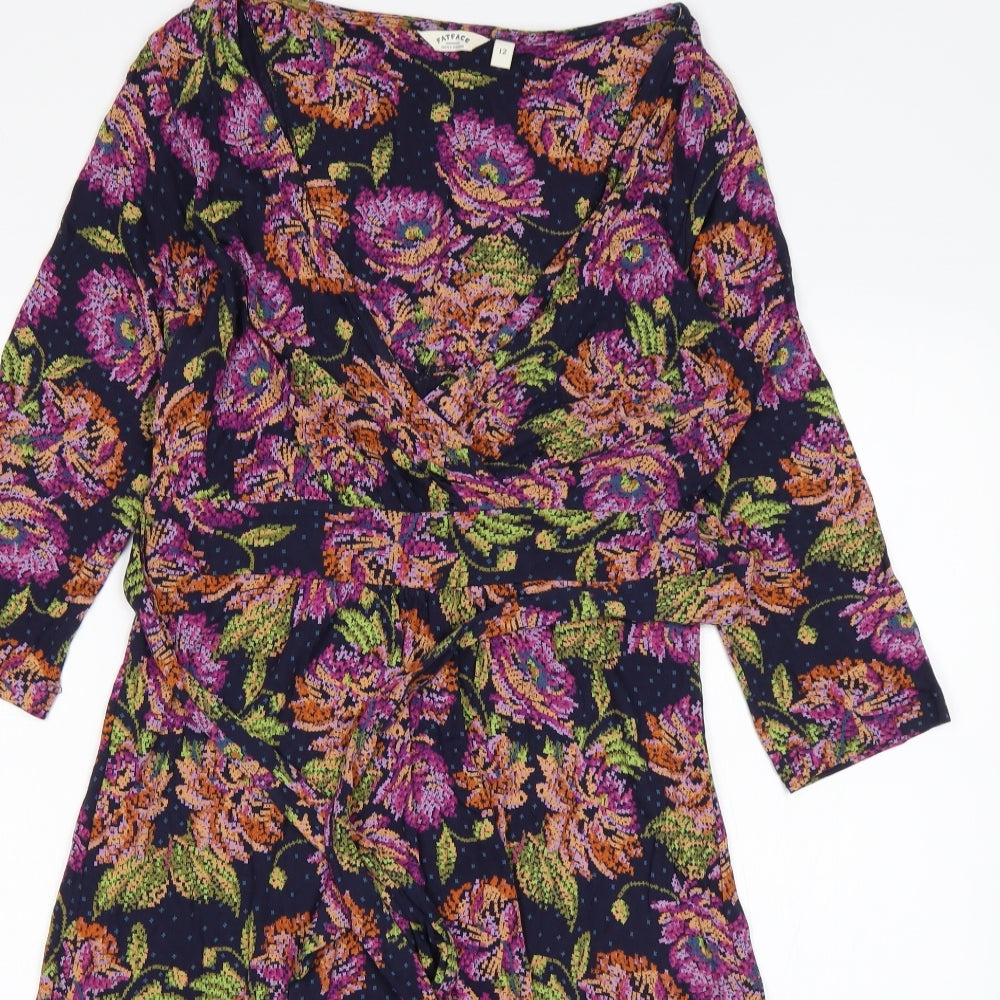 Fat Face Womens Multicoloured Floral Viscose A-Line  Size 12  V-Neck