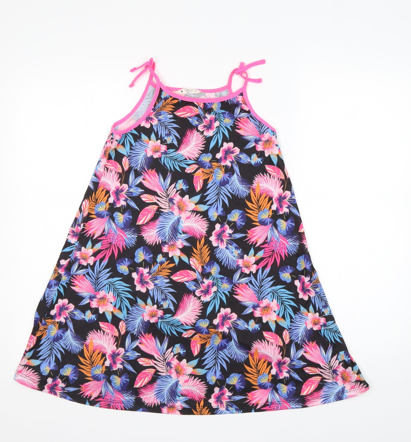 Matalan Girls Multicoloured Floral Polyester A-Line  Size 9 Years  Round Neck