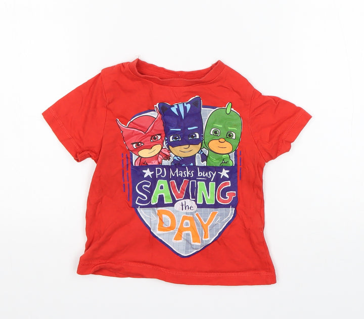 George Boys Red  Cotton Basic T-Shirt Size 18-24 Months Round Neck  - PJ Masks