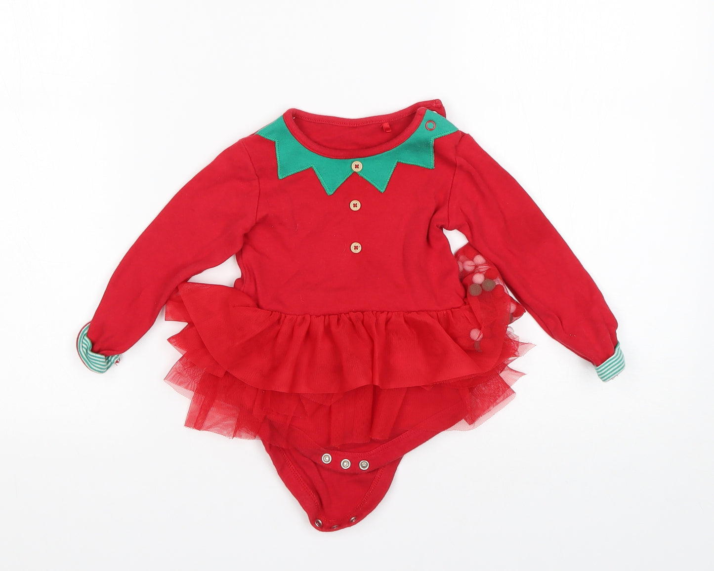 TU Girls Red  Cotton Leotard One-Piece Size 9-12 Months   - Christmas Elf