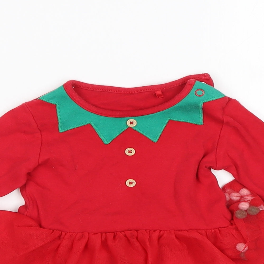 TU Girls Red  Cotton Leotard One-Piece Size 9-12 Months   - Christmas Elf