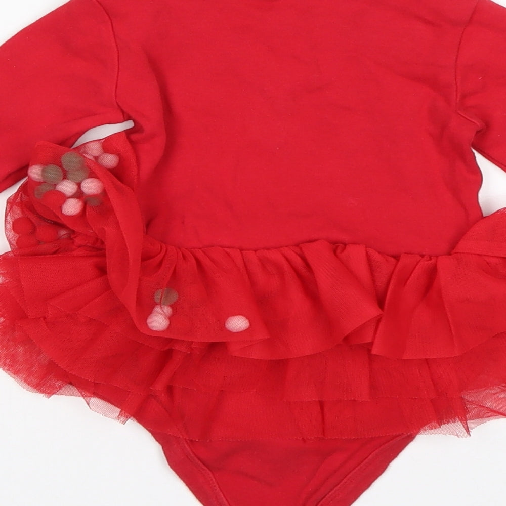 TU Girls Red  Cotton Leotard One-Piece Size 9-12 Months   - Christmas Elf
