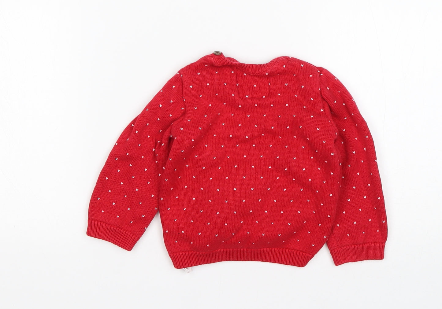 F&D Girls Red Polka Dot Cotton Pullover Jumper Size 9-12 Months   - Christmas