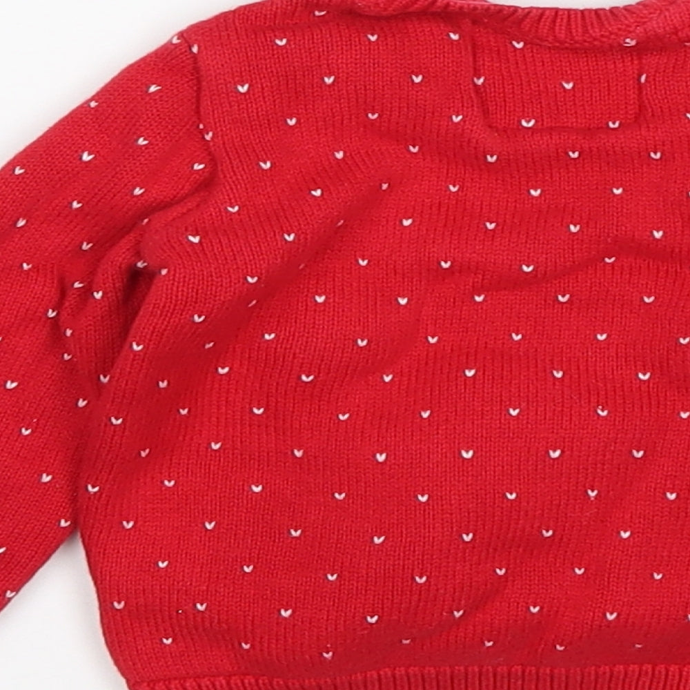 F&D Girls Red Polka Dot Cotton Pullover Jumper Size 9-12 Months   - Christmas