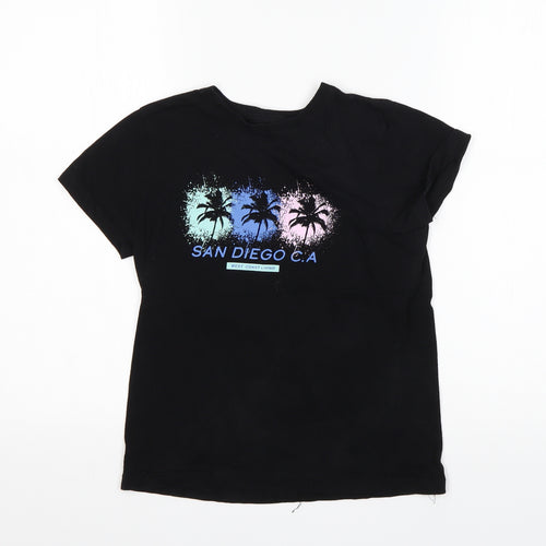 Primark Boys Black Floral  Basic T-Shirt Size 8-9 Years Round Neck