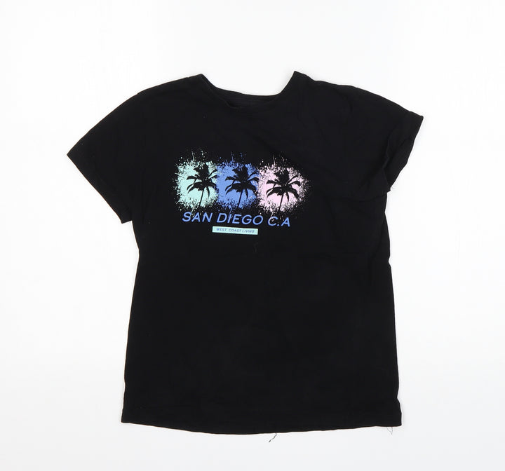 Primark Boys Black Floral  Basic T-Shirt Size 8-9 Years Round Neck