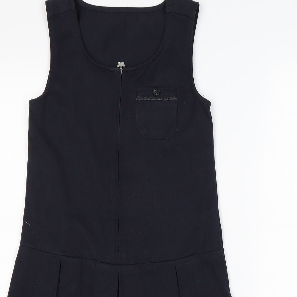 LILY&DAN Girls Blue  Polyester Pinafore/Dungaree Dress  Size 9-10 Years  Round Neck  - School wear
