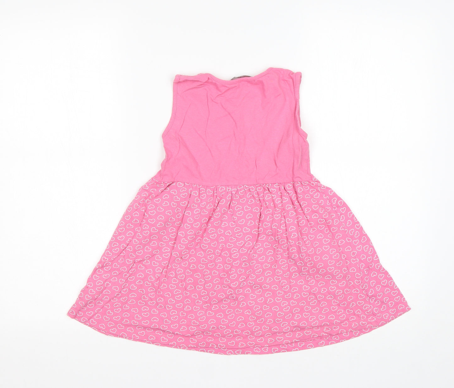 Primark Girls Pink Polka Dot Cotton Fit & Flare  Size 6-7 Years  Round Neck