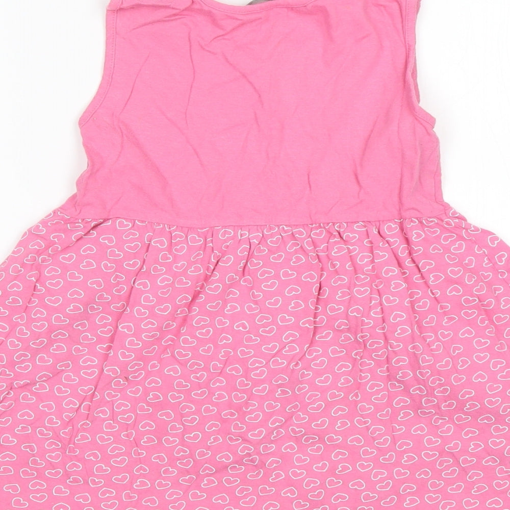 Primark Girls Pink Polka Dot Cotton Fit & Flare  Size 6-7 Years  Round Neck