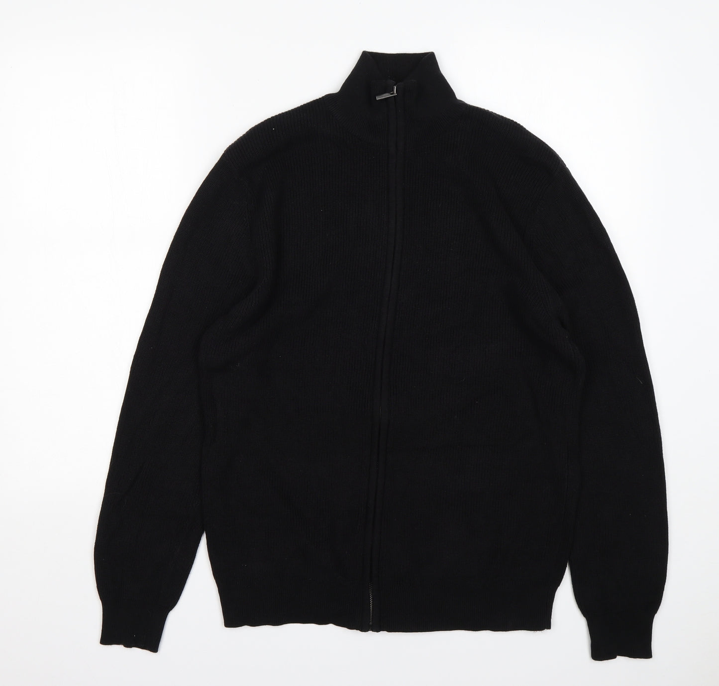 George Mens Black Mock Neck  Cotton Full Zip Jumper Size M