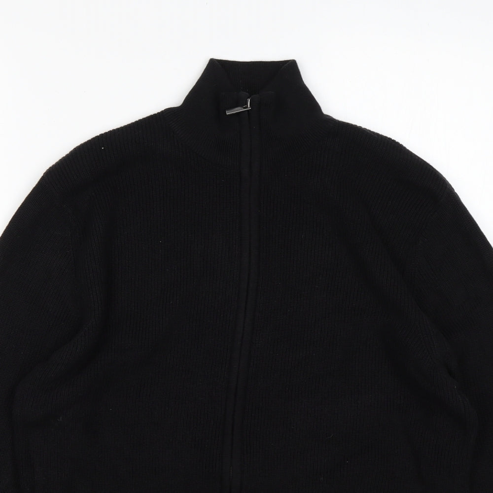 George Mens Black Mock Neck  Cotton Full Zip Jumper Size M