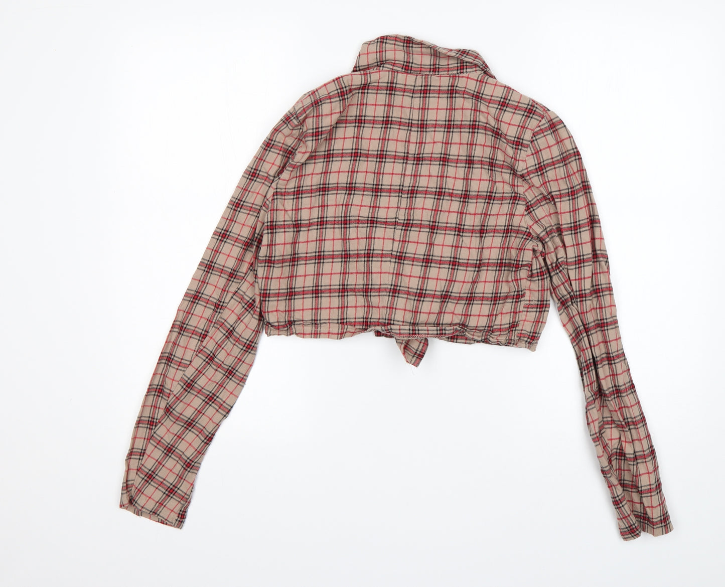 PRETTYLITTLETHING Womens Multicoloured Plaid Cotton Basic Button-Up Size 10 Collared - Cropped