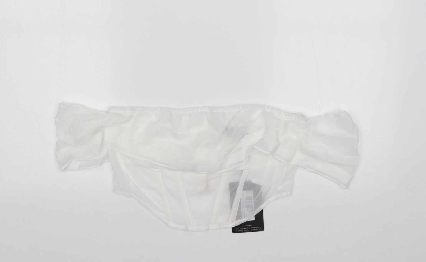 PRETTYLITTLETHING Womens White  Polyester Cropped Blouse Size 10 Off the Shoulder