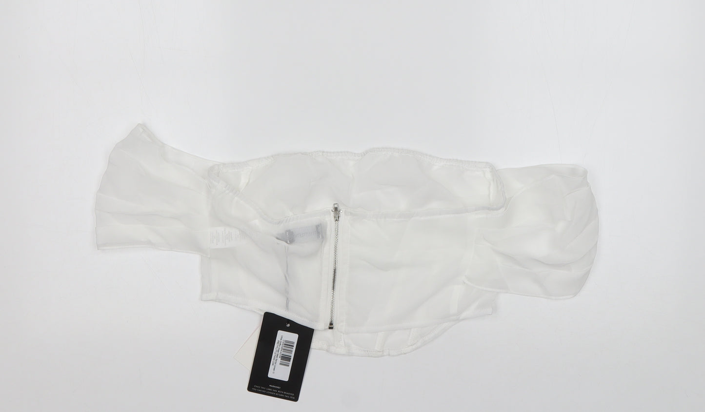 PRETTYLITTLETHING Womens White  Polyester Cropped Blouse Size 10 Off the Shoulder