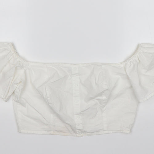 Missguided Womens White  Cotton Cropped Blouse Size 10 Boat Neck