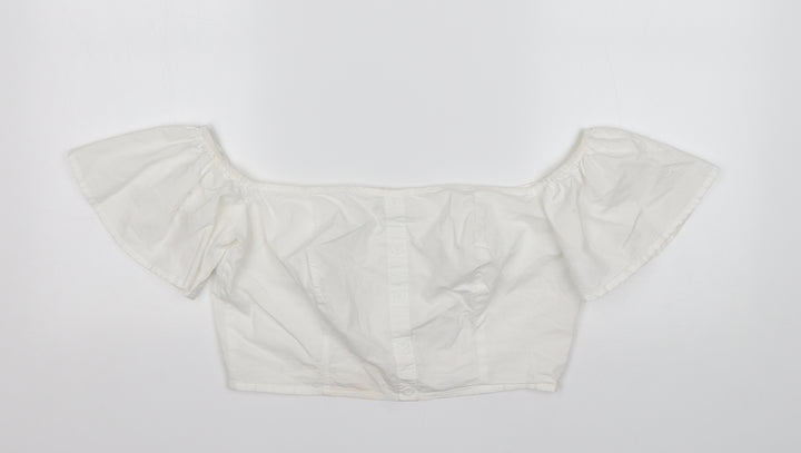 Missguided Womens White Cotton Cropped Blouse Size 10 Boat Neck