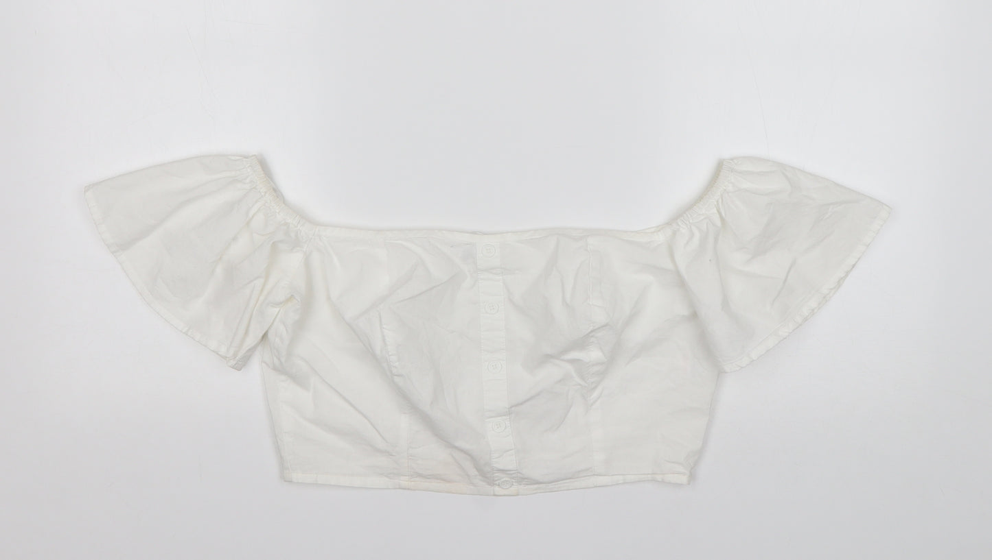 Missguided Womens White  Cotton Cropped Blouse Size 10 Boat Neck