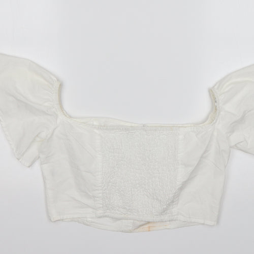 Missguided Womens White  Cotton Cropped Blouse Size 10 Boat Neck