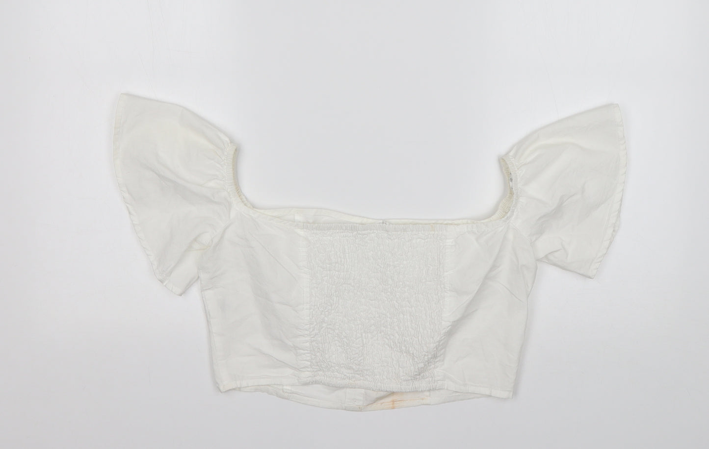Missguided Womens White  Cotton Cropped Blouse Size 10 Boat Neck