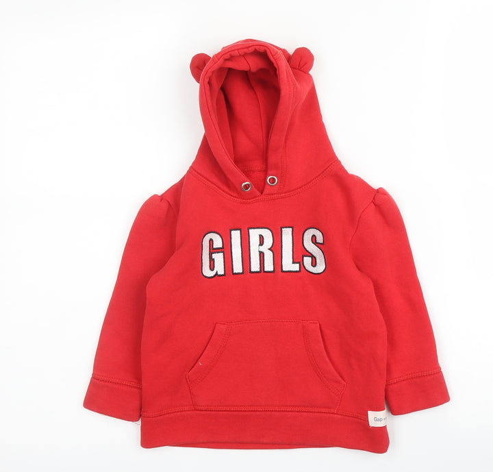 Preworn Girls Red  Cotton Pullover Hoodie Size 2-3 Years