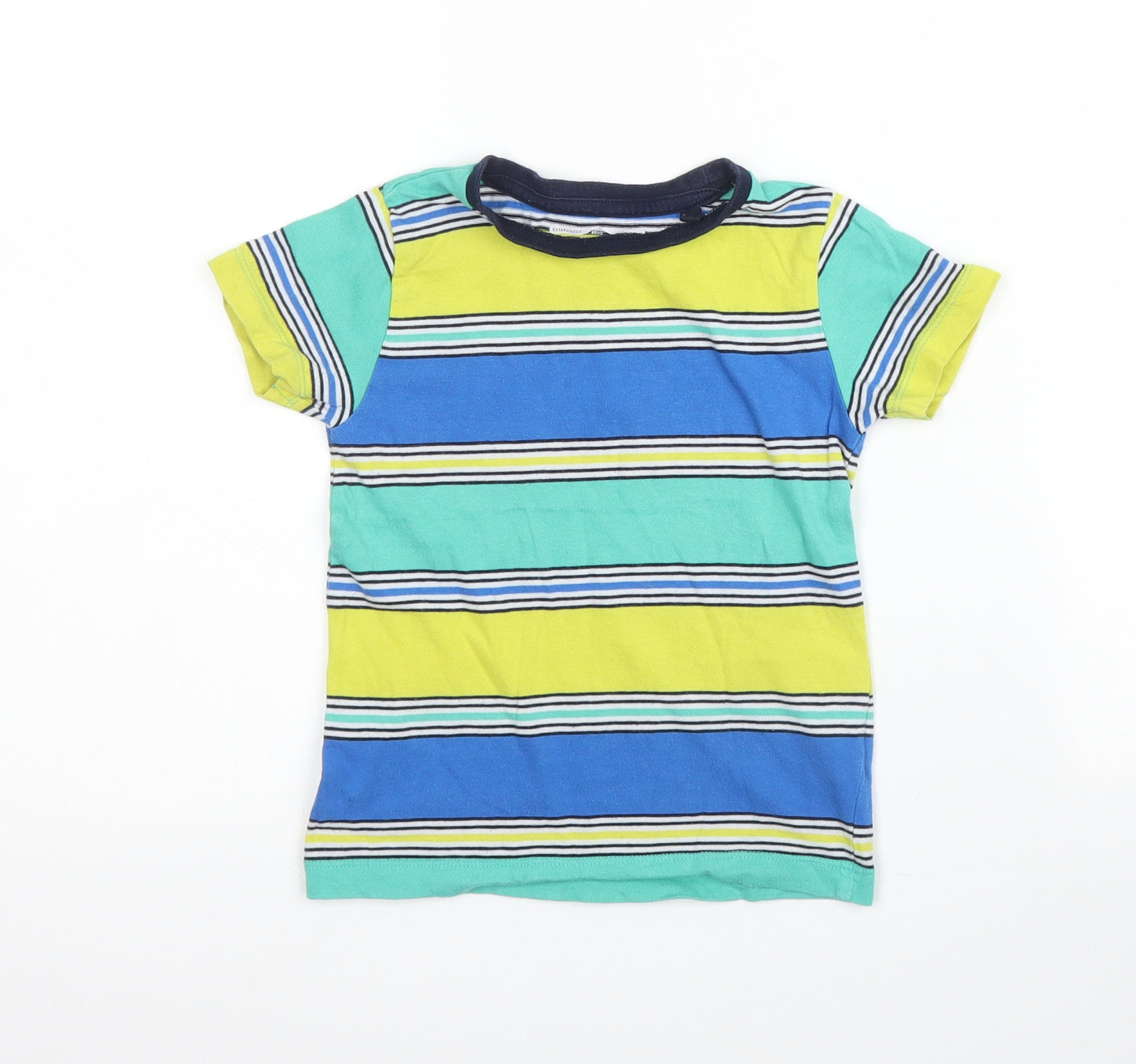NEXT Boys Blue Striped Cotton Basic T-Shirt Size 18-24 Months Round Neck