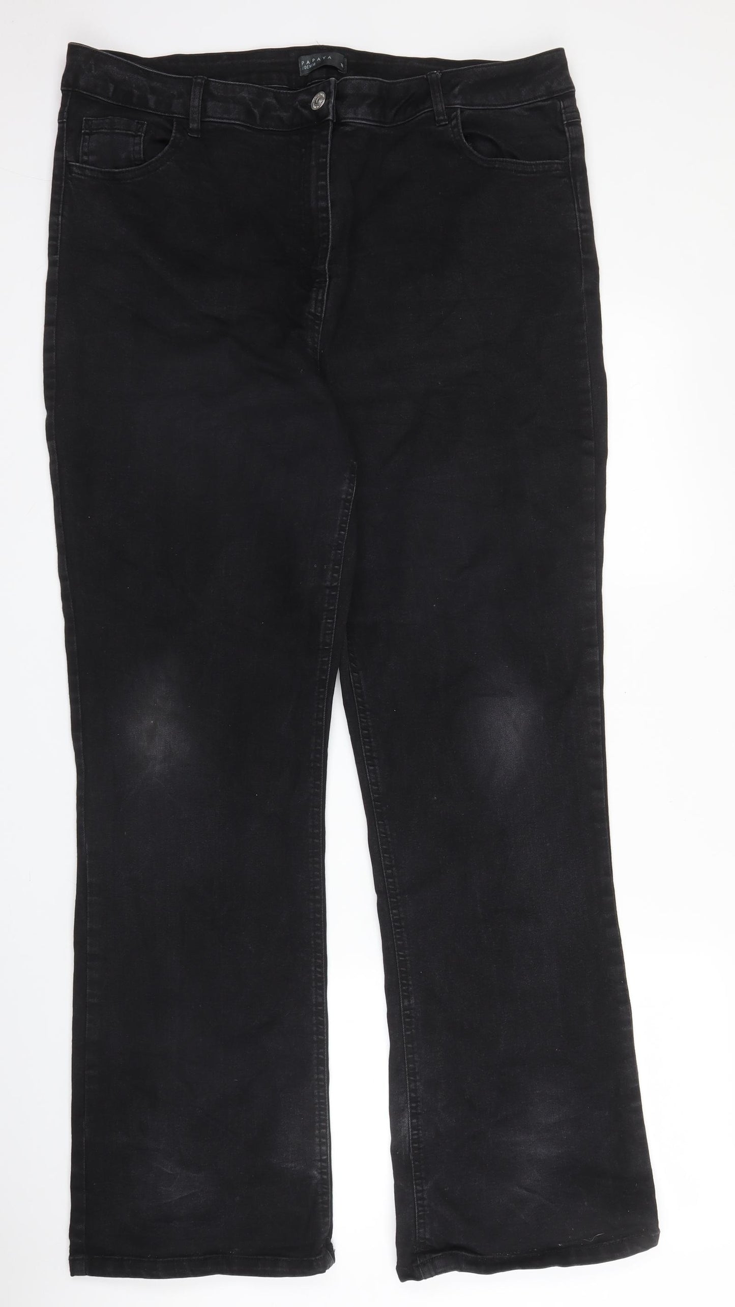 Papaya Womens Black  Cotton Bootcut Jeans Size 18 L30 in Regular Zip