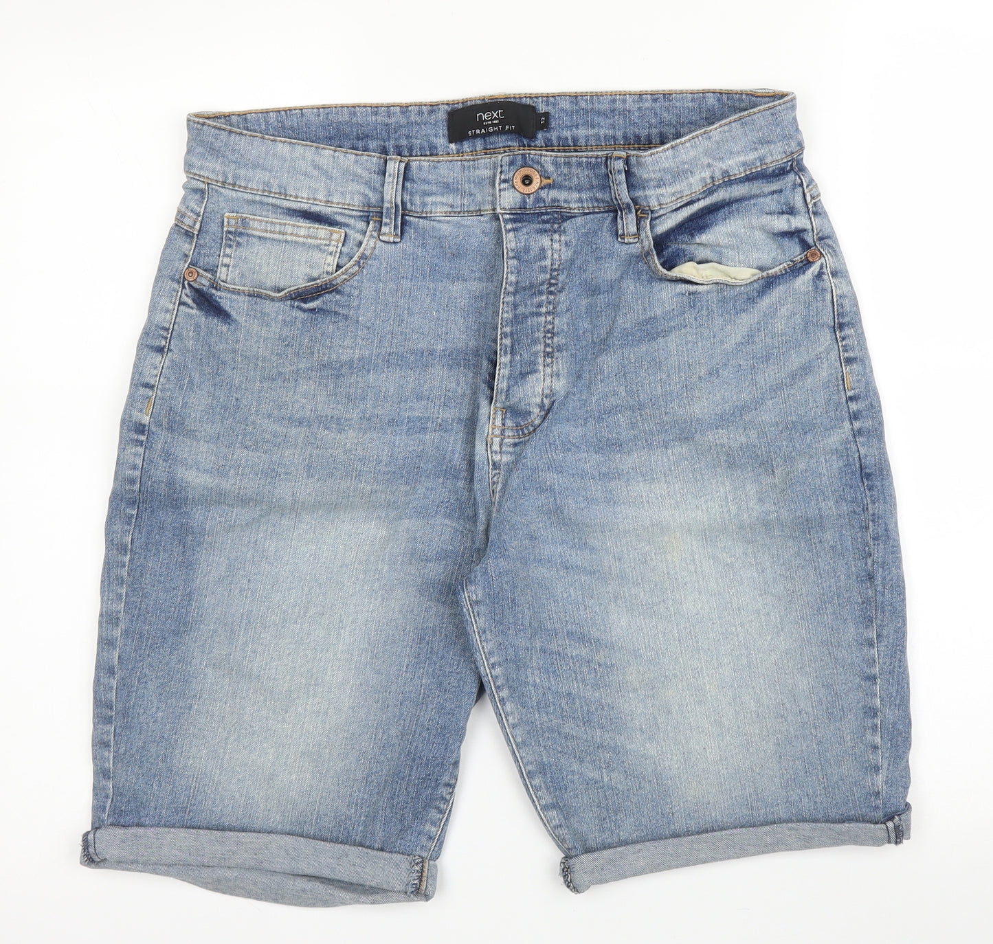 NEXT Mens Blue  Cotton Bermuda Shorts Size 32 in L10 in Regular Button