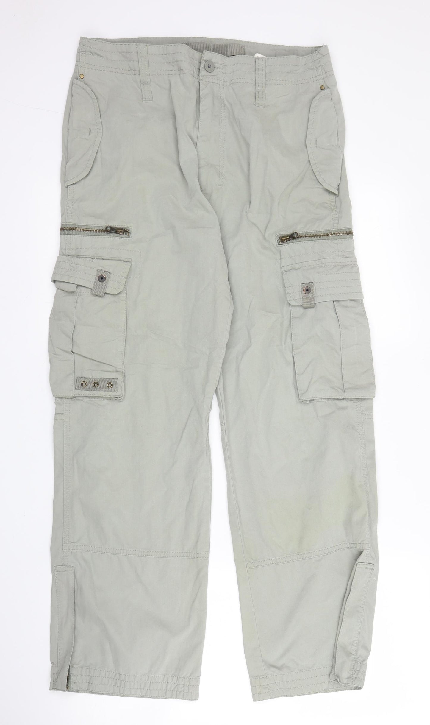 Preworn Womens Green  Cotton Cargo Trousers Size 32 in L28 in Regular Zip