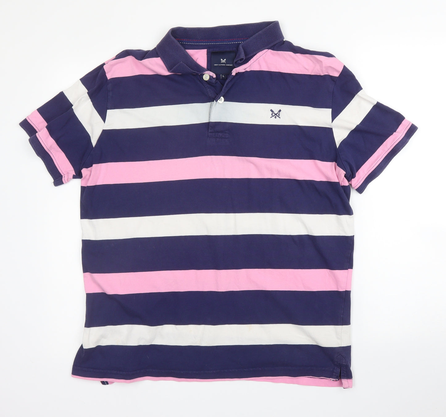 Crew Clothing Mens Blue Striped Cotton  Polo Size L Collared Button