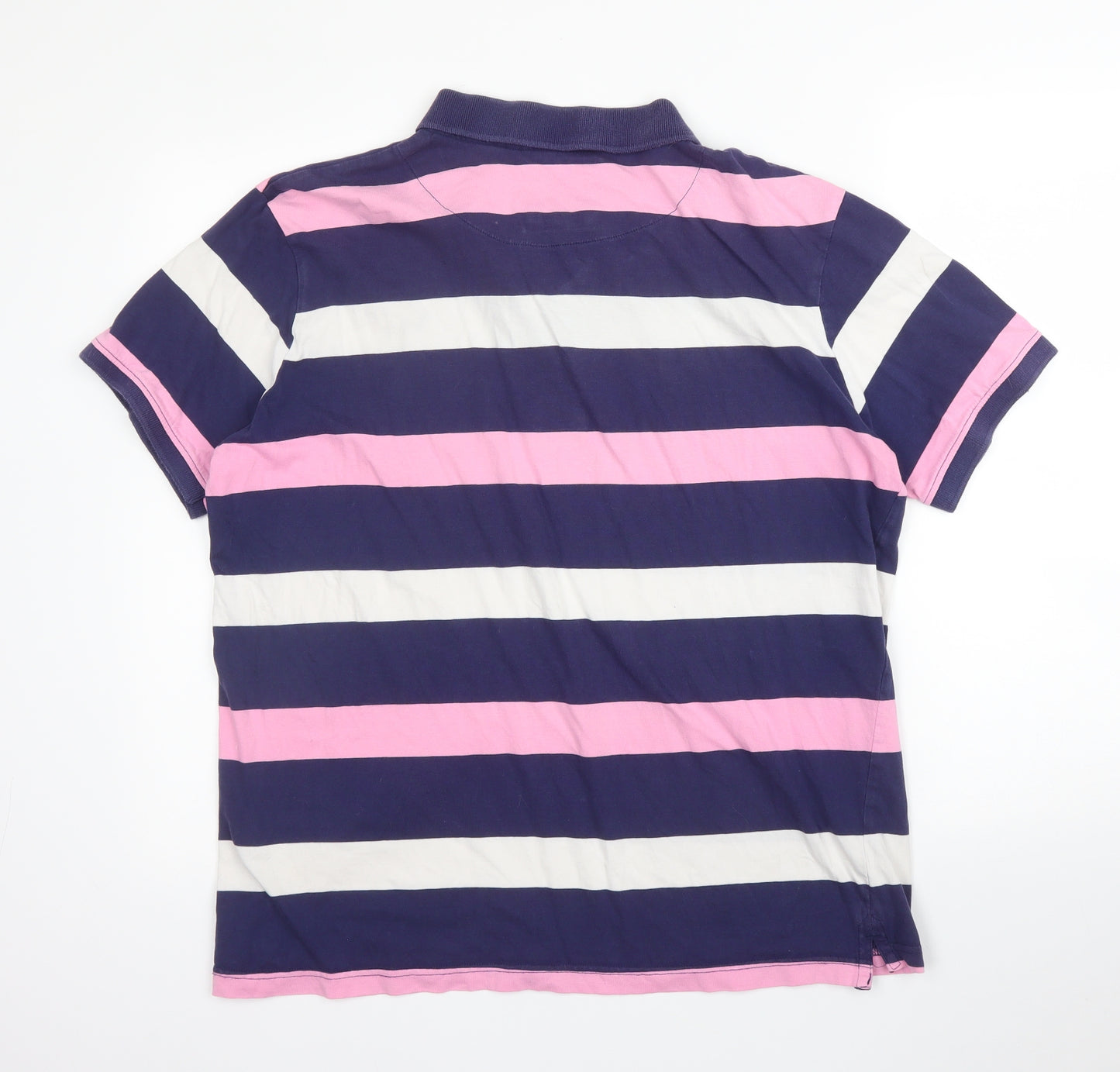 Crew Clothing Mens Blue Striped Cotton  Polo Size L Collared Button