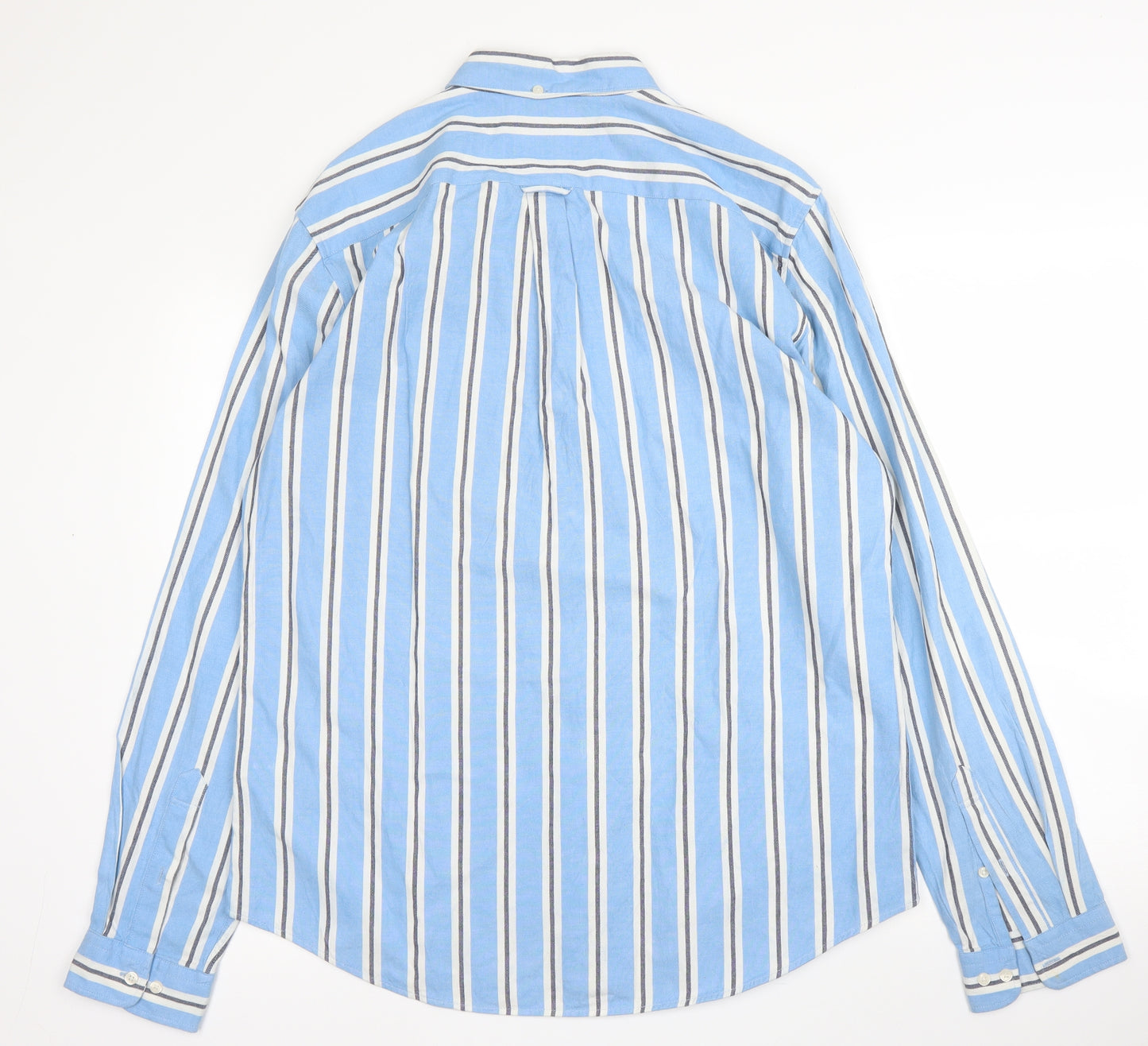NEXT Mens Blue Striped Cotton  Button-Up Size L Collared Button