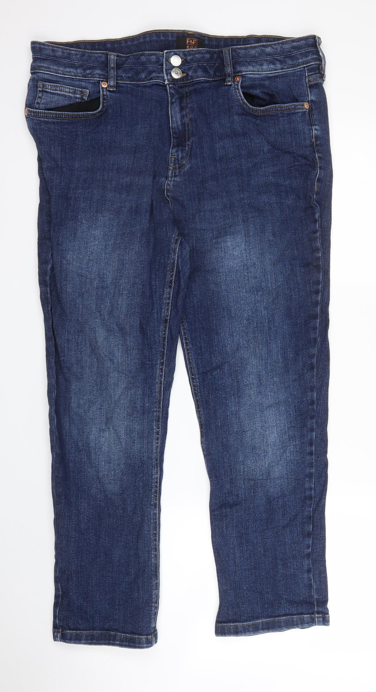 F&F Womens Blue  Cotton Straight Jeans Size 18 L25 in Regular Zip
