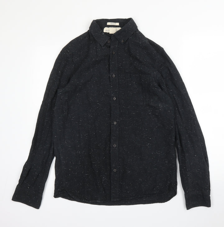 H&M Mens Black Cotton Button-Up Size S Collared Button