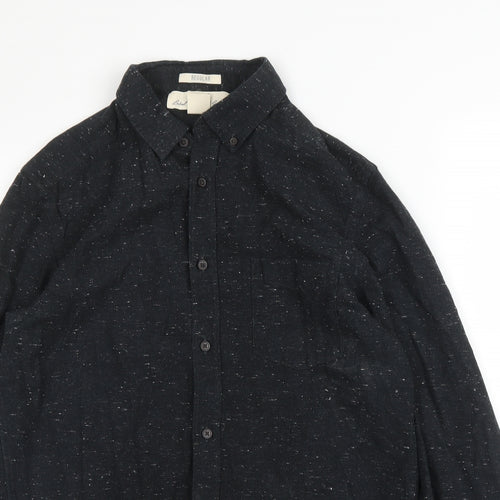 H&M Mens Black  Cotton  Button-Up Size S Collared Button