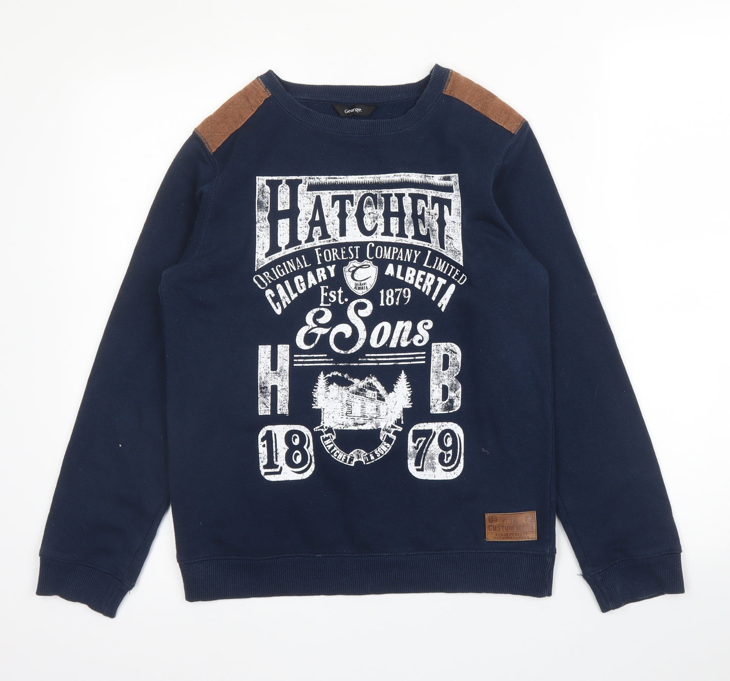 George Boys Blue Round Neck  Cotton Pullover Jumper Size 10 Years