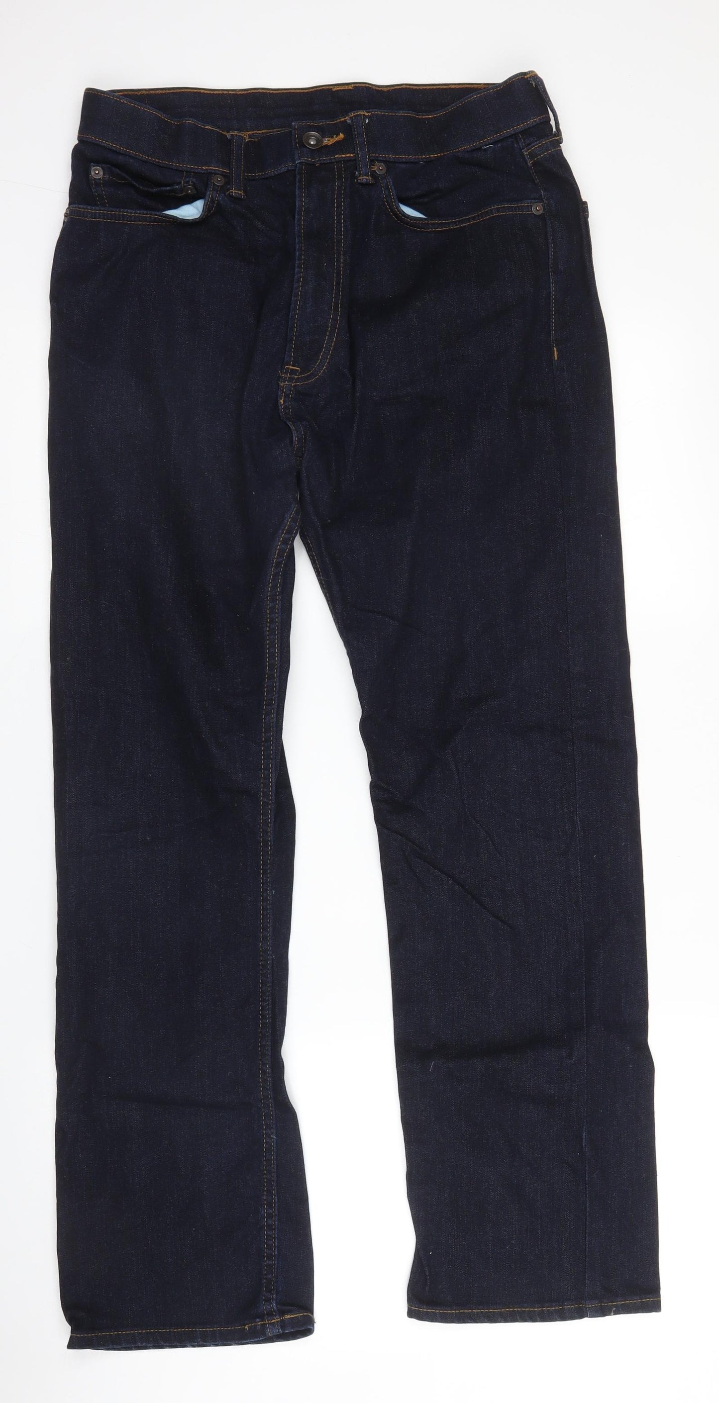 M&S Mens Blue  Cotton Straight Jeans Size 29 in L30 in Regular Zip
