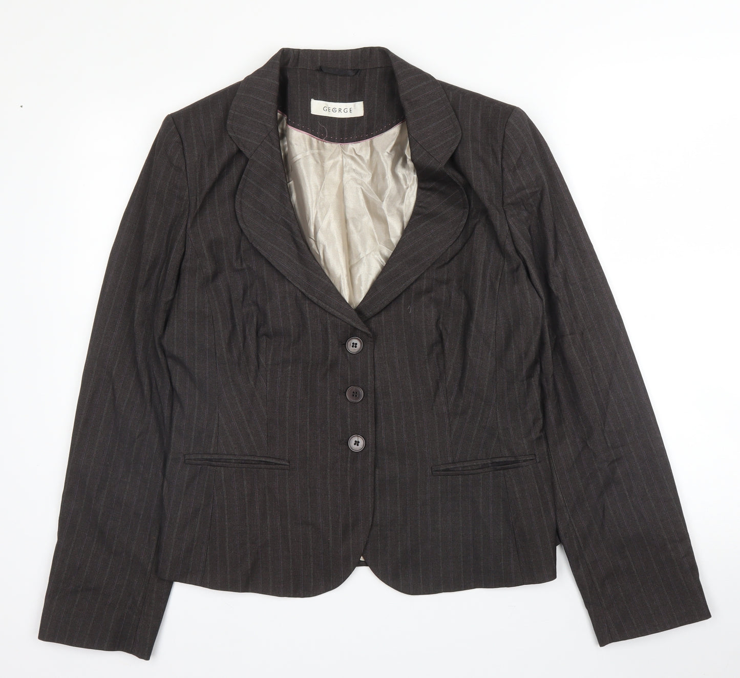 George Womens Brown Striped Vinyl Jacket Blazer Size 14