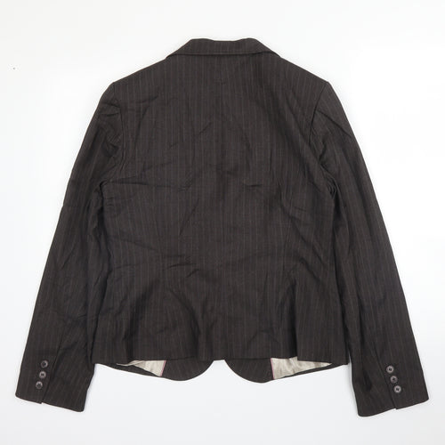 George Womens Brown Striped Vinyl Jacket Blazer Size 14