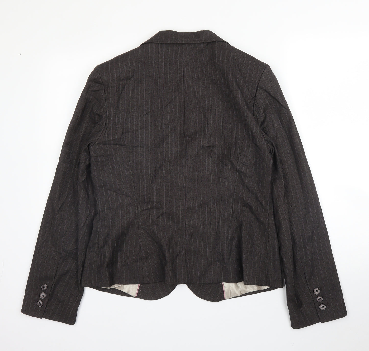 George Womens Brown Striped Vinyl Jacket Blazer Size 14