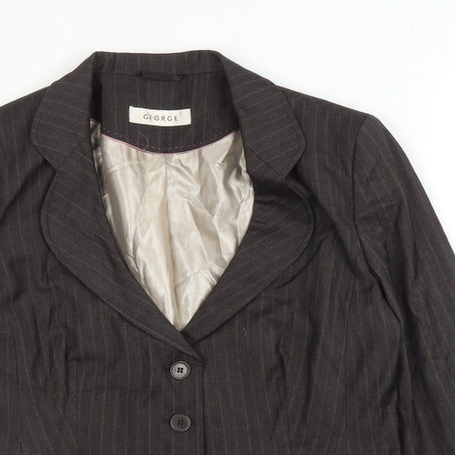 George Womens Brown Striped Vinyl Jacket Blazer Size 14