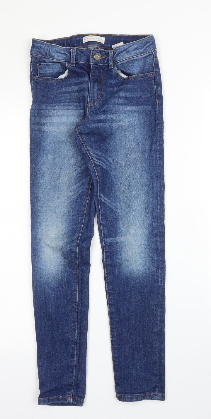 Zara Girls Blue  Cotton Skinny Jeans Size 9 Months L24 in Regular Zip
