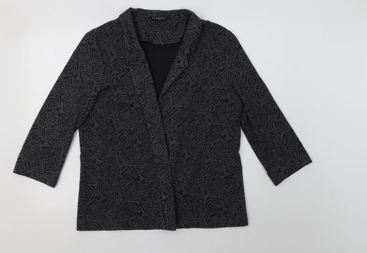 Classic Womens Grey Floral Jacket Blazer Size 16