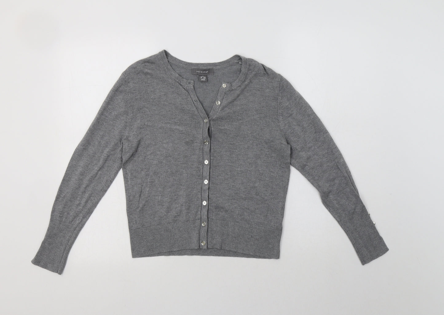 Primark Womens Grey Crew Neck  Viscose Cardigan Jumper Size M
