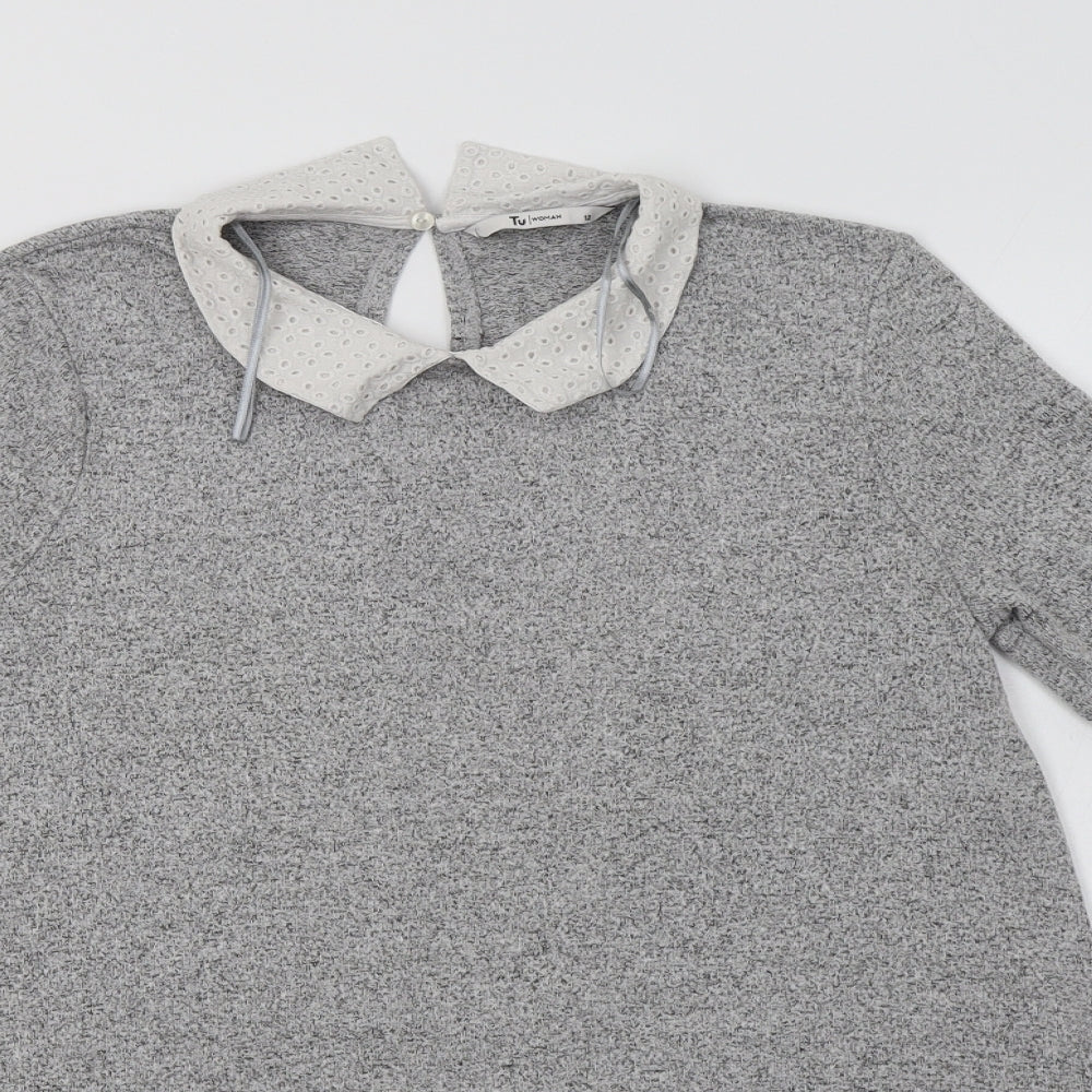 TU Womens Grey  Viscose Jumper Dress  Size 12  Collared Button