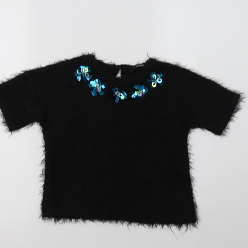 George Girls Black Crew Neck  Polyester Pullover Jumper Size 6-7 Years  Button