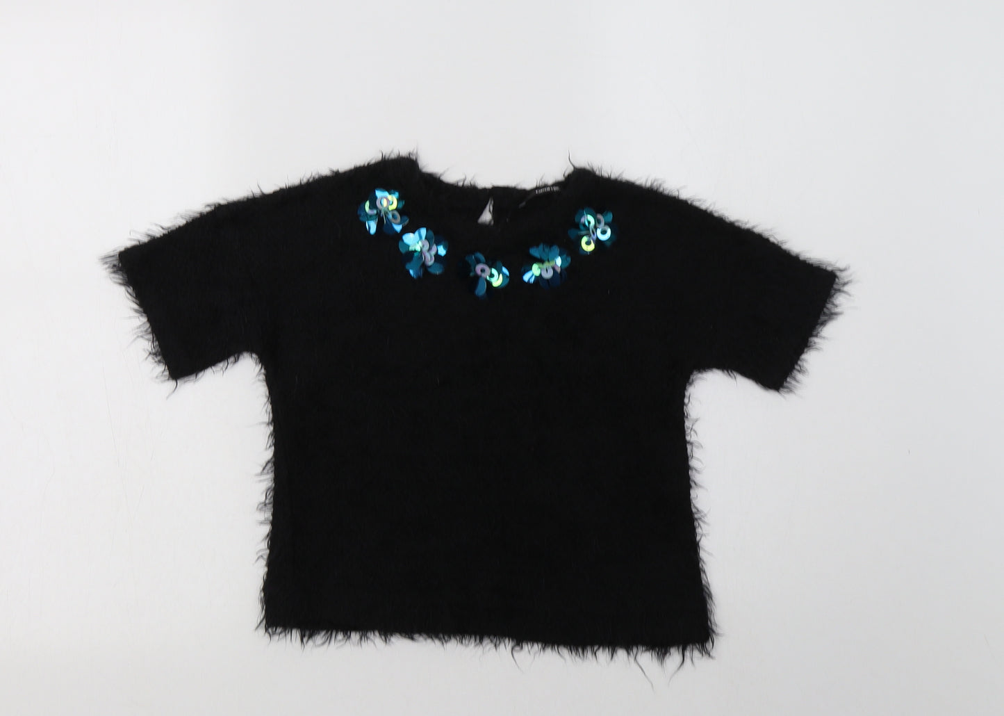 George Girls Black Crew Neck  Polyester Pullover Jumper Size 6-7 Years  Button